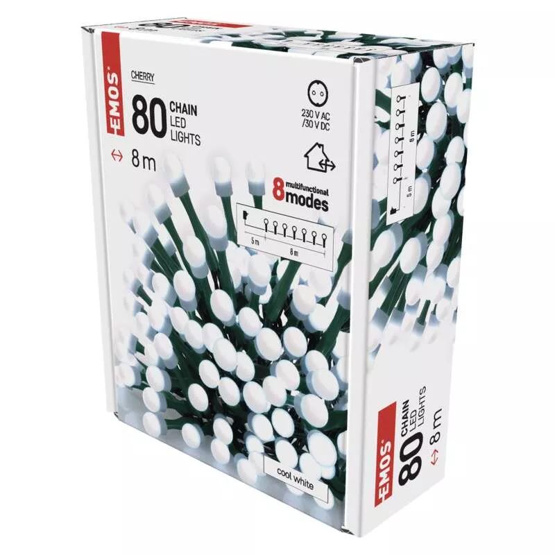 EMOS LED karácsonyi fényfüzér cseresznye golyók 8m kültéri és beltéri programozható hidegfehér (D5AC06) EMOS LED karácsonyi fényfüzér cseresznye golyók 8m kültéri és beltéri programozható hidegfehér (D5AC06)