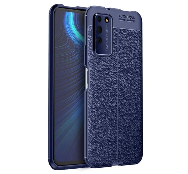 Szilikon telefonvédő (közepesen ütésálló, bőr hatású, varrás minta) SÖTÉTKÉK [Honor X10 5G]