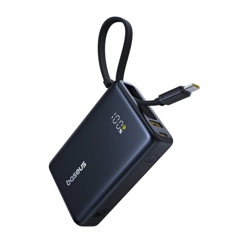 Baseus PicoGo gyorstöltő powerbank 10000 mAh, 45W, beépített USB Type-C kábel, fekete