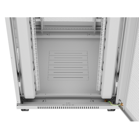 Lanberg 19" szabadon álló rack szekrény 27U/800X1000 perforált ajtó, lapraszerelt, LCD kijelző, szürke