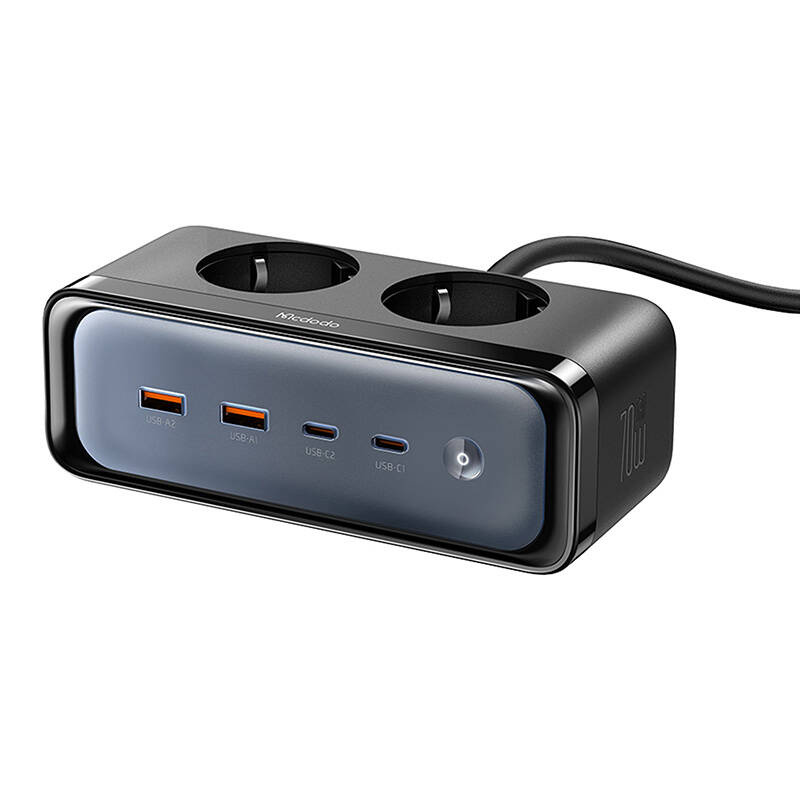 Mcdodo CH-4610 EU Elosztó 2 aljzattal 6 az 1-ben, 2x USB-C, 2x USB-A Fekete