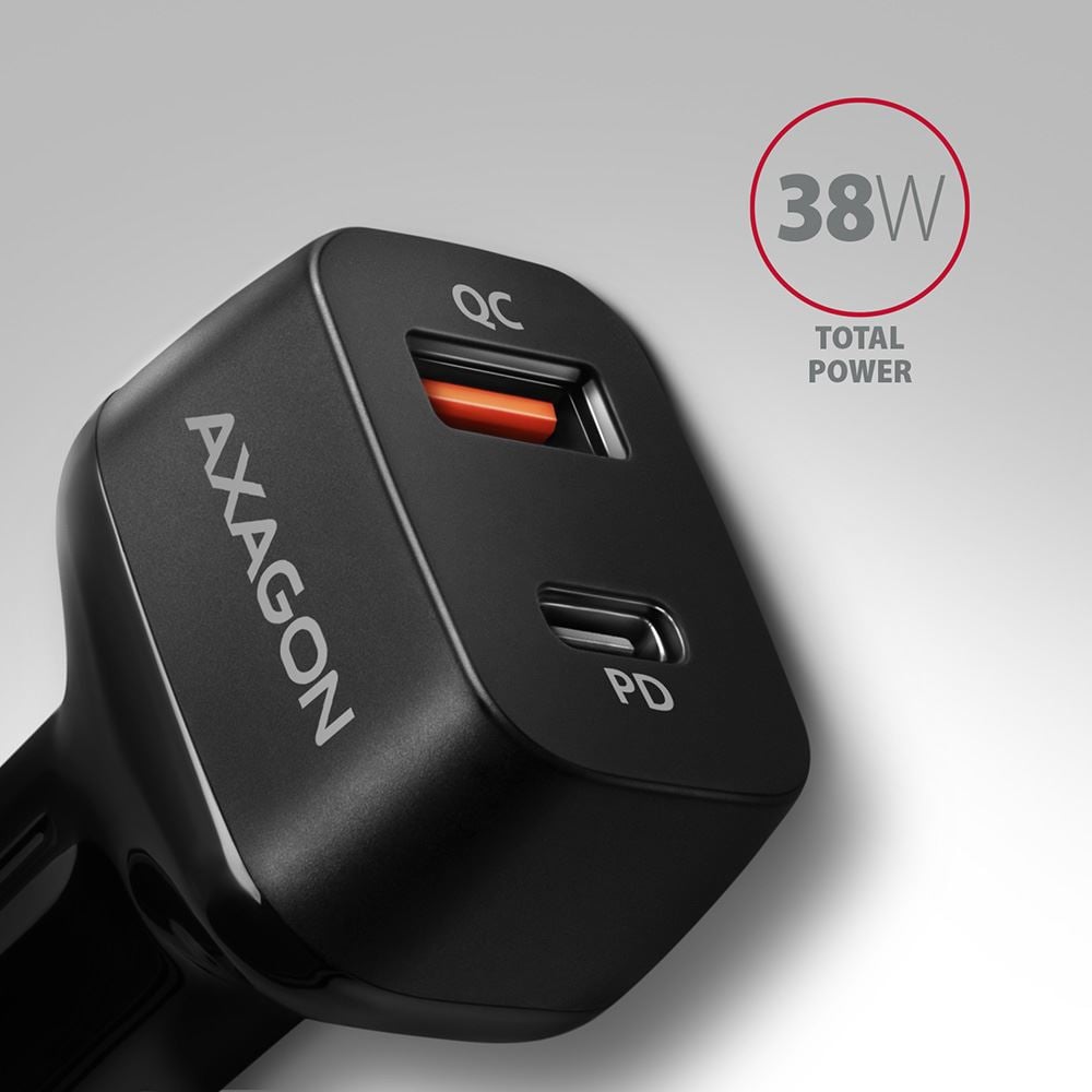 Axagon PWC-PQ38 PD & QC 38W autós töltő fekete Axagon PWC-PQ38 PD & QC 38W autós töltő fekete