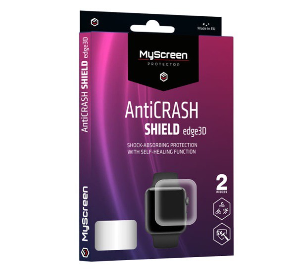 MYSCREEN ANTI CRASH EDGE képernyővédő fólia (3D, full cover, íves, karcálló, ütésálló, 0.2 mm, 6H) ÁTLÁTSZÓ [Apple Watch Series 7 41mm]