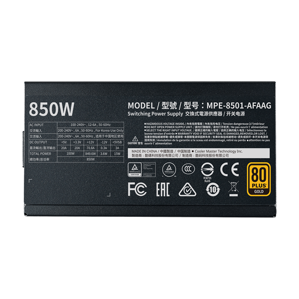 COOLER MASTER Moduláris MWE 850W 12cm 80+ Gold V2 Tápegység 