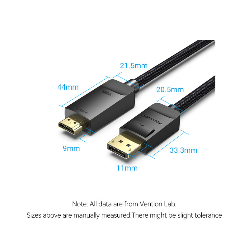 Vention DisplayPort/M -> HDMI  4K szövet 5m  kábel Fekete