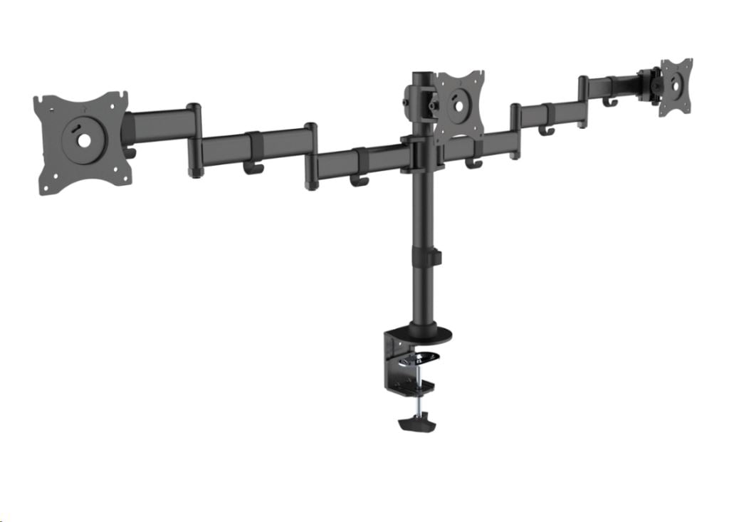 Equip 650116 Monitor tartó konzol 13-27" 8kg/kar, 3 monitor, dönthető, forgatható, állítható magasság fekete