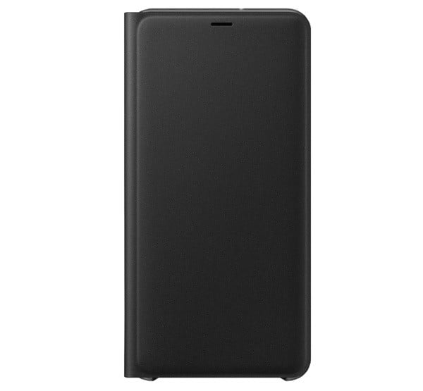 SAMSUNG tok álló (aktív FLIP, oldalra nyíló, bankkártya tartó, textil minta) FEKETE [Samsung Galaxy A7 (2018) SM-A750F]