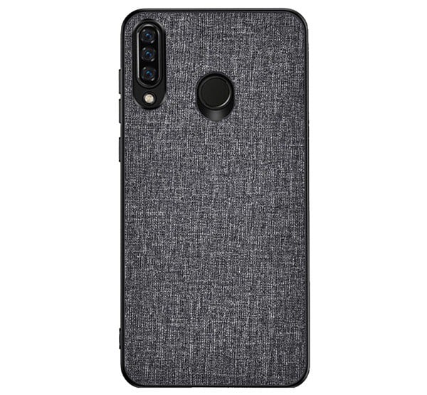 Műanyag telefonvédő (közepesen ütésálló, szilikon keret, textil hátlap) SZÜRKE [Huawei Y6p]
