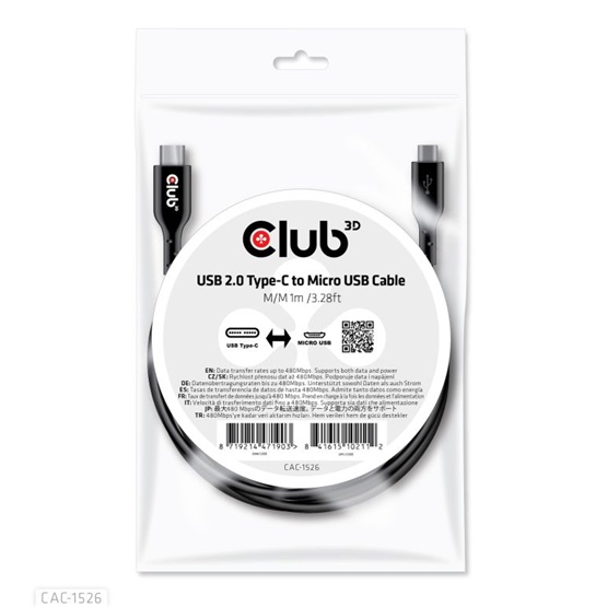 Club3D CAC-1526 USB 2.0 Type-C to Micro USB M/M 1m kábel Club3D CAC-1526 USB 2.0 Type-C to Micro USB M/M 1m kábel