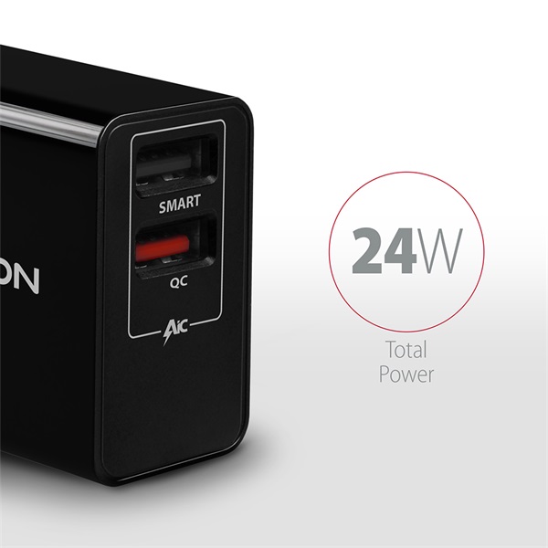 Axagon ACU-QS24 QC3.0 + 5V-1.2A hálózati töltő fekete