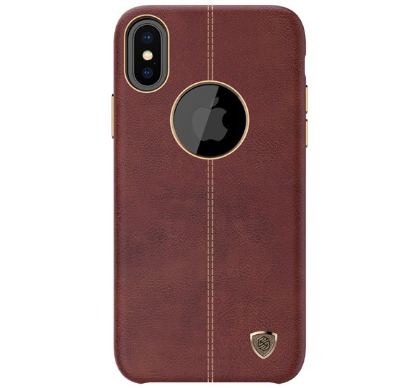 NILLKIN ENGLON műanyag telefonvédő (bőr hatású, varrás minta, logo kivágás) BARNA [Apple iPhone XS 5.8]