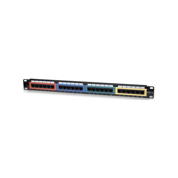 Manhattan 513692 CAT6 UTP 24 portos 1U színezett patch panel Fekete Manhattan 513692 CAT6 UTP 24 portos 1U színezett patch panel Fekete