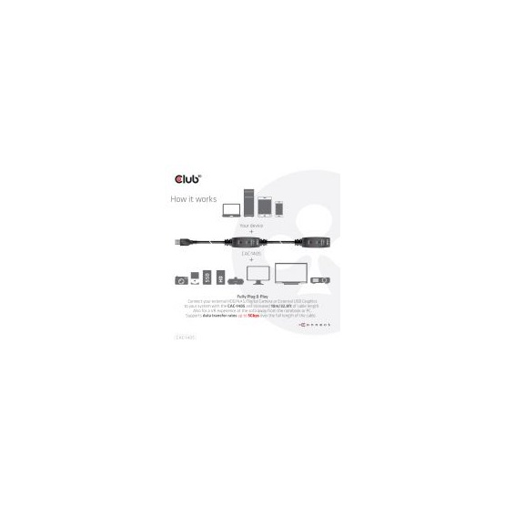  Club3D CAC-1405 USB 3.2 Gen1 10 m Active Repeater kábel    