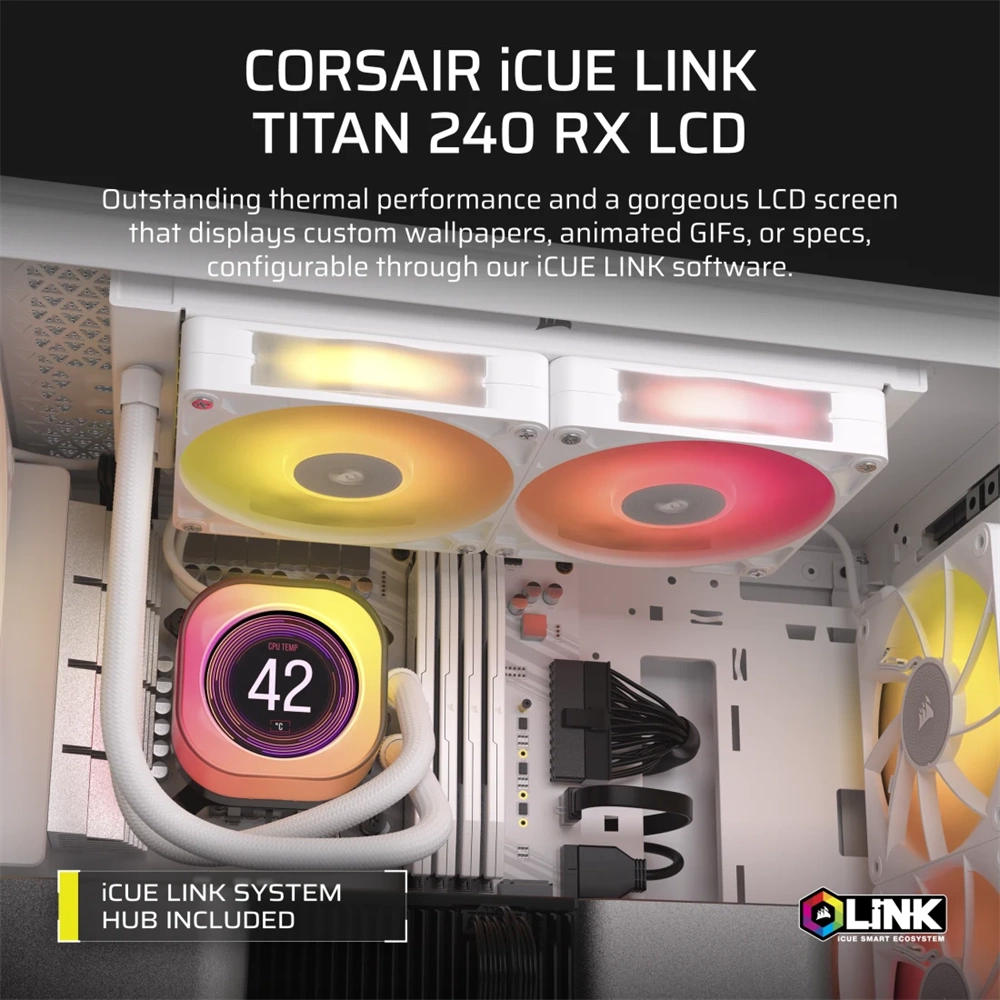 Corsair iCUE LINK TITAN 240 RX LCD Liquid CPU Cooler Fehér