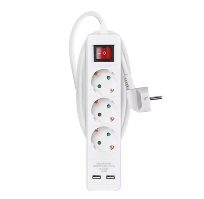 EMOS P1322RU 3 aljzat 2 méter 1,5mm2 kapcsolós fehér hosszabbító