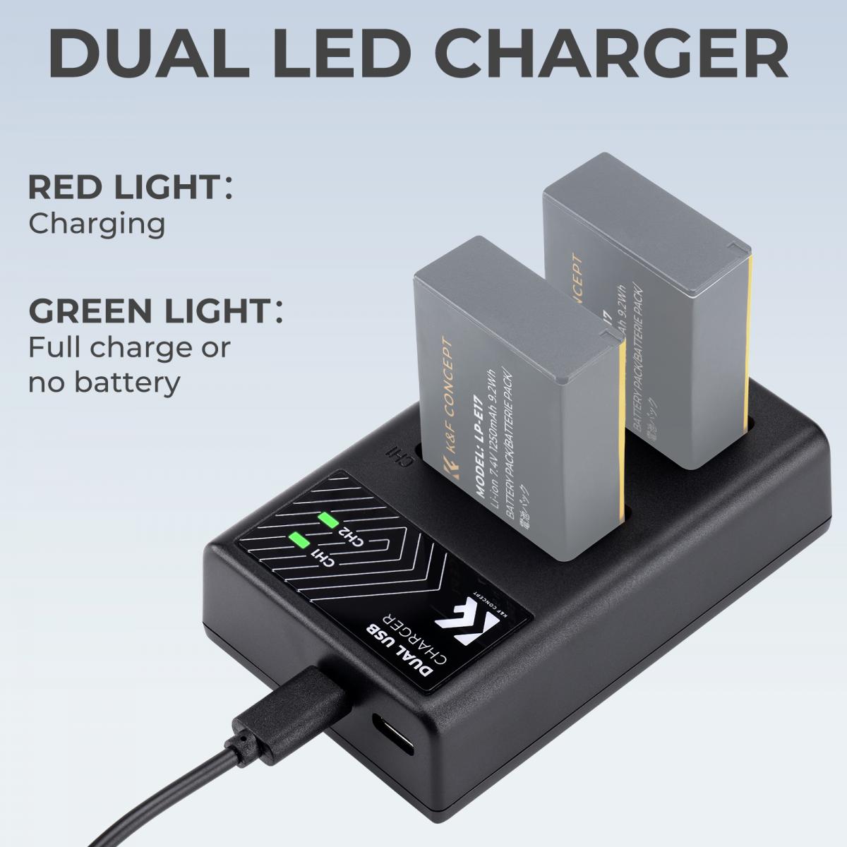 K&F Concept hordozható dupla LC-E17 akkumulátor töltő, USB-C, 2db LP-E17 akkumulátorhoz K&F Concept hordozható dupla LC-E17 akkumulátor töltő, USB-C, 2db LP-E17 akkumulátorhoz