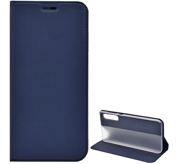 Tok álló, bőr hatású (FLIP, oldalra nyíló, asztali tartó funkció) SÖTÉTKÉK [Xiaomi Redmi Note 9 Pro]