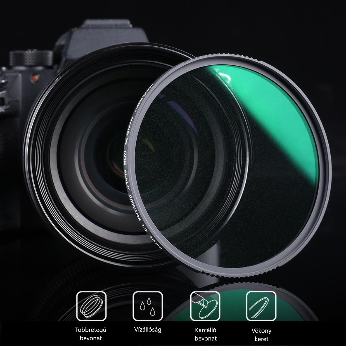 K&F Concept 72MM Nano-X Black Mist lágyító szűrő 1/2, Karcálló - K&F Concept 72MM Nano-X Black Mist lágyító szűrő 1/2, Karcálló -