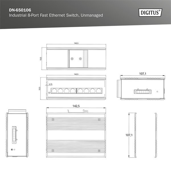 Digitus Industrial 8-Port Fast Ethernet Switch