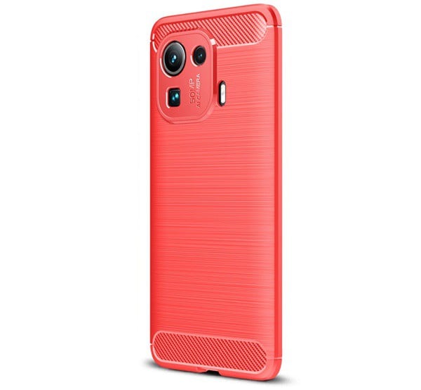 Szilikon telefonvédő (közepesen ütésálló, légpárnás sarok, szálcsiszolt, karbon minta) PIROS [Xiaomi Mi 11 Pro 5G]