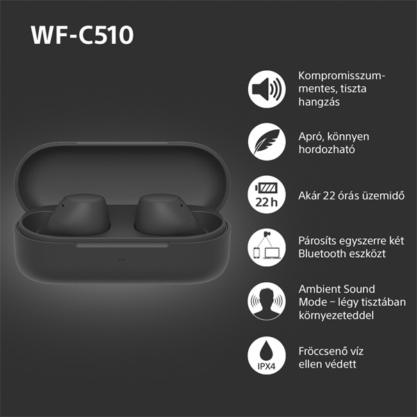 Sony WFC510B.CE7 True Wireless Bluetooth fekete fülhallgató Sony WFC510B.CE7 True Wireless Bluetooth fekete fülhallgató