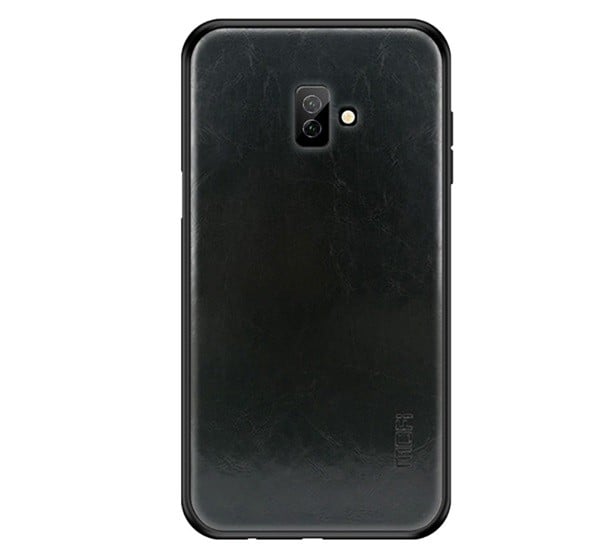 MOFI műanyag telefonvédő (szilikon keret, bőr hatású hátlap) FEKETE [Samsung Galaxy J6 Plus (SM-J610F)]