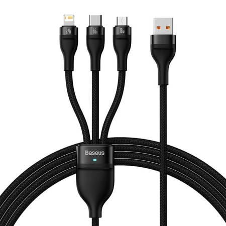 Baseus Flash Series 2 3 az 1-ben USB-A --> USB-C/micro USB/Lightning 66W 1.2m fekete (CASS040001) Baseus Flash Series 2 3 az 1-ben USB-A --> USB-C/micro USB/Lightning 66W 1.2m fekete (CASS040001)