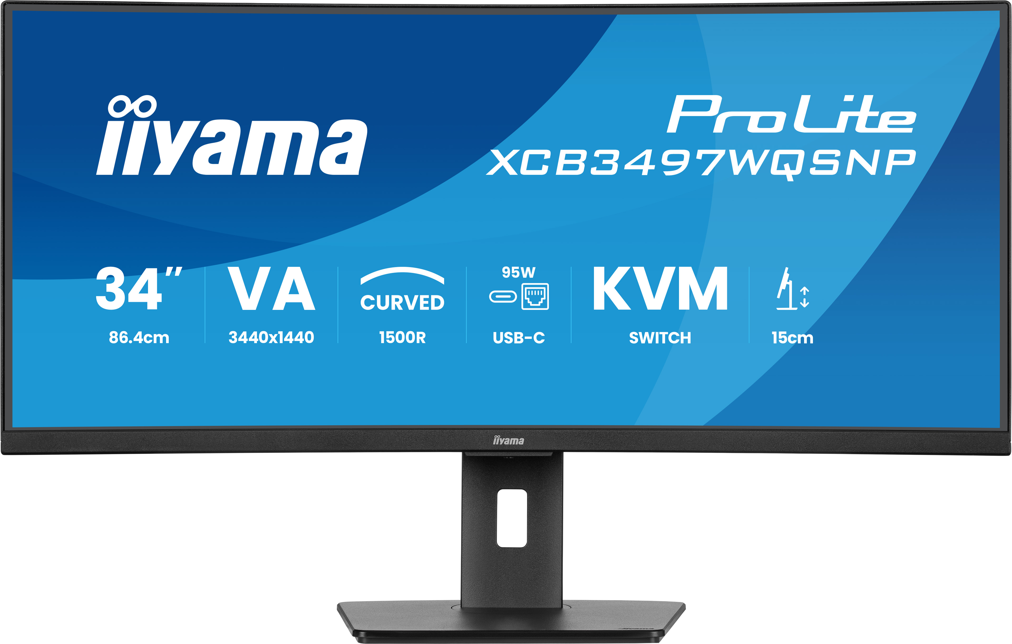 iiyama 34" ProLite XCB3497WQSNP-B1 Monitor - 3440x1440, WQHD, LED, VA, 120Hz, 0,4ms, Ívelt, Hangszóró, FreeSync, Pivot, Fekete
