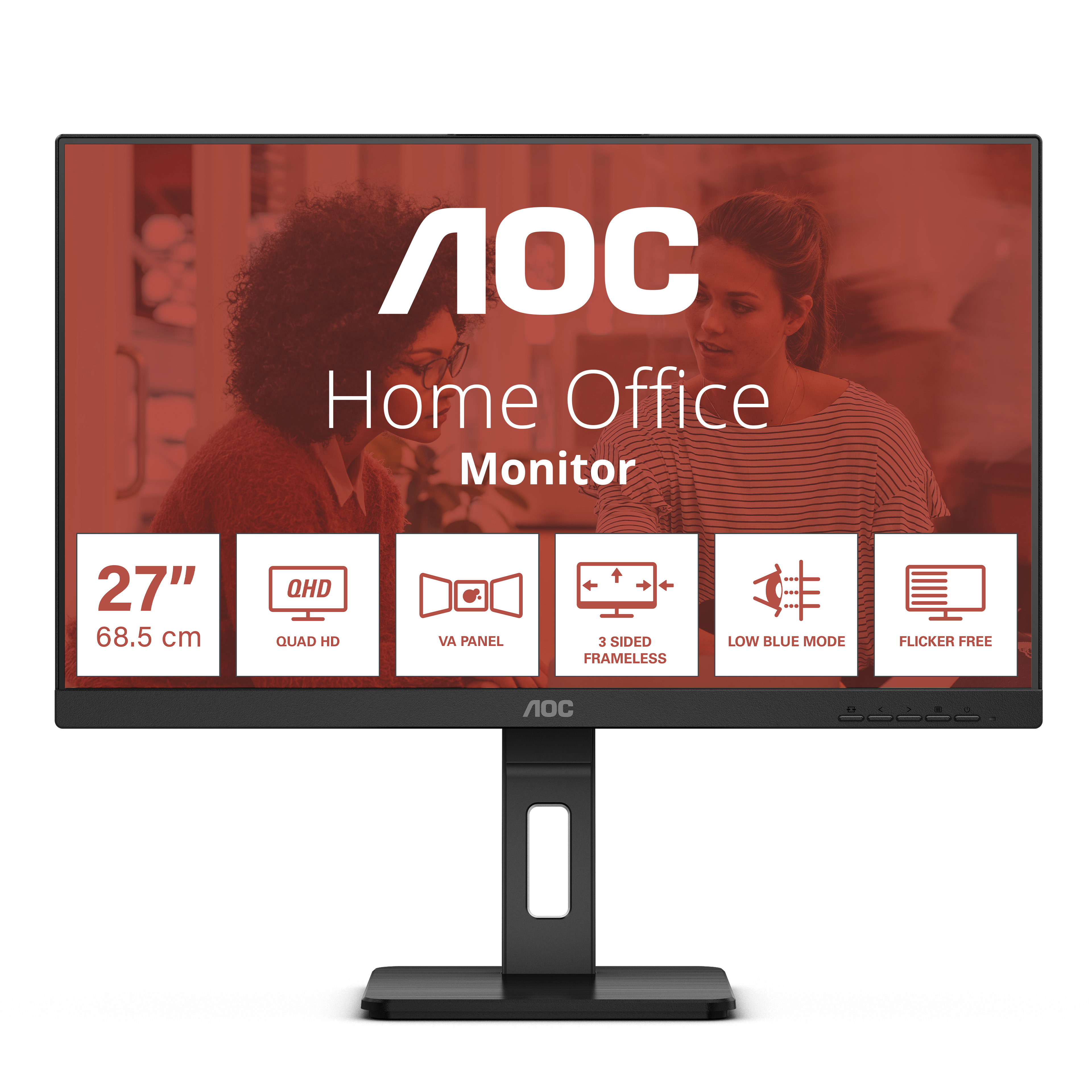 AOC 27" Q27E3UMF Monitor -  2560x1440,  QHD, LED, VA, 75Hz, 4ms, Hangszóró, FreeSync, Pivot, Fekete