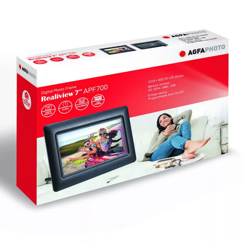 Agfa APF700WIFI digitális képkeret 7", WIFI, videó lejátszás hanggal, 32gb belső memória, frameo APP