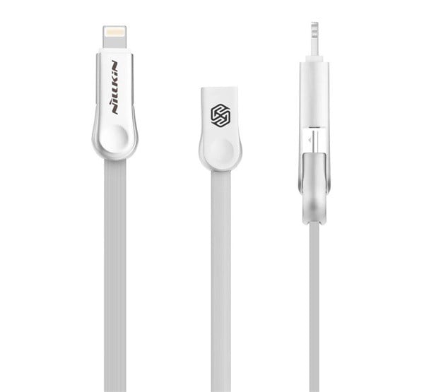 NILLKIN PLUS III adatkábel és töltő (USB - microUSB, lightning 8pin, 100cm, lapos kábel) FEHÉR