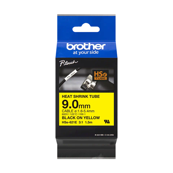 Brother HSE-621E P-Touch szalag 9mm Black on Yellow - 1,5m