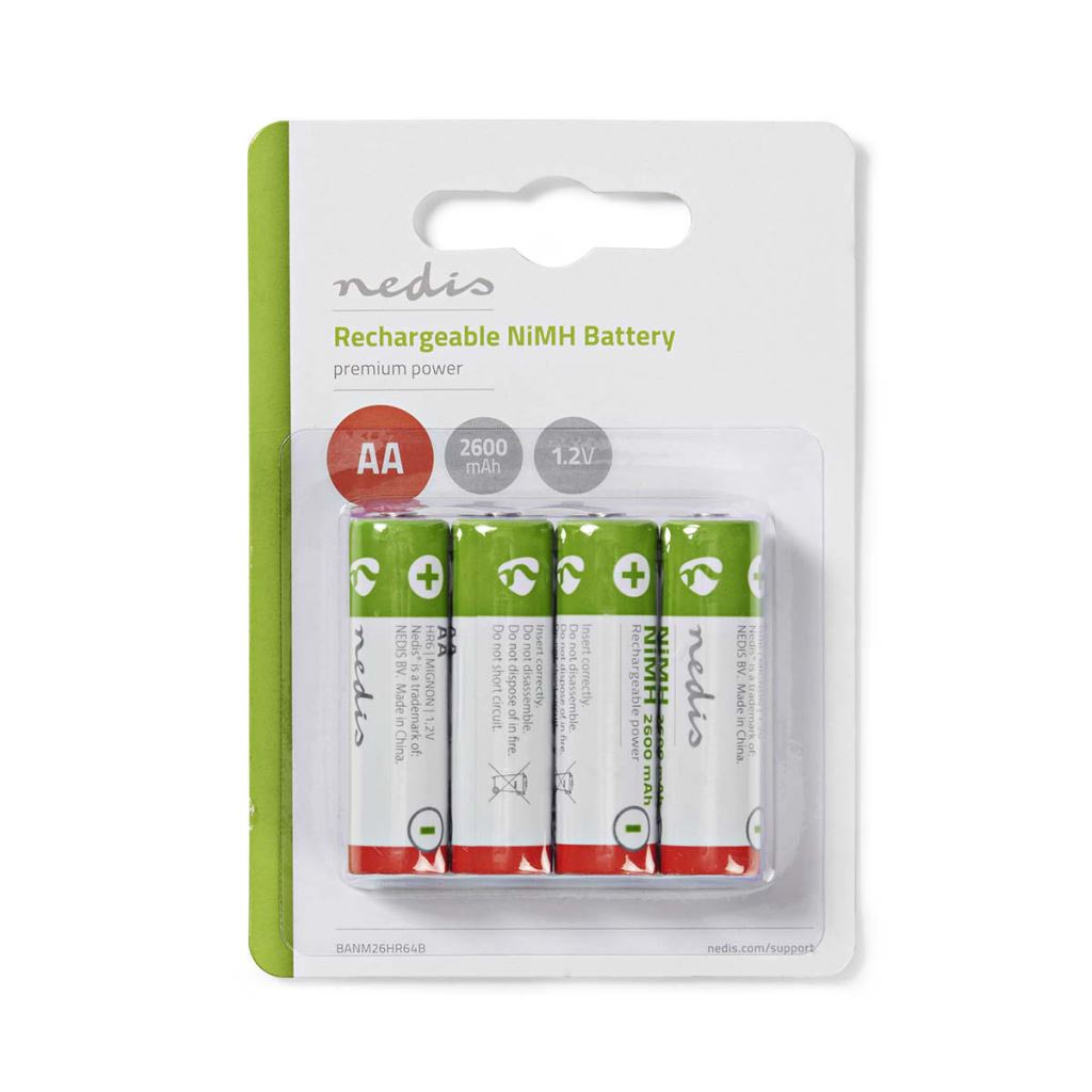Nedis újratölthető Ni-MH 2600 mAh AA 1.2V Akkumulátor 4db/cs (BANM26HR64B) Nedis újratölthető Ni-MH 2600 mAh AA 1.2V Akkumulátor 4db/cs (BANM26HR64B)
