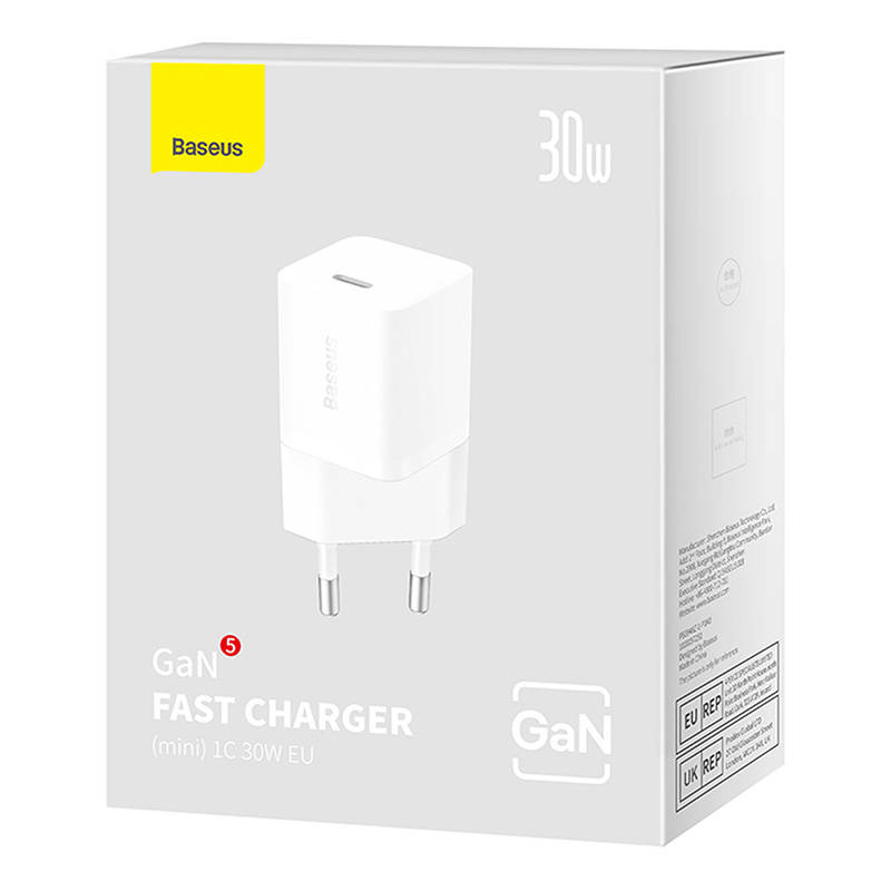 Mini wall charger Baseus GaN5 30W (white)