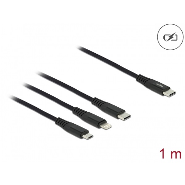 Delock 87149 1m 3 az 1-ben USB-C - Lightning/MicroUSB/USB-C töltő kábel Delock 87149 1m 3 az 1-ben USB-C - Lightning/MicroUSB/USB-C töltő kábel
