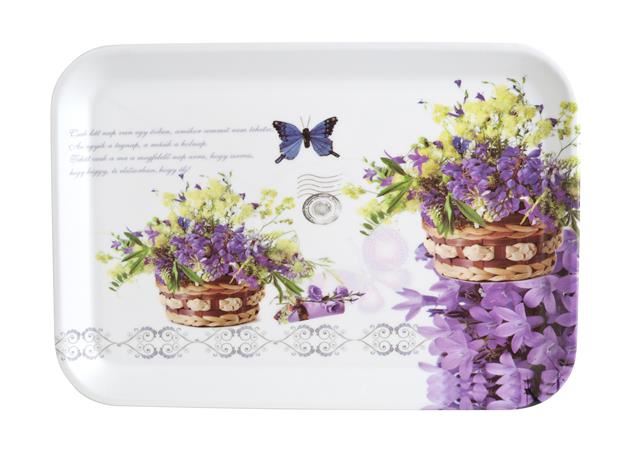 Műanyag szögletes tálca, levendula mintás 34x23cm (1605MUA110)