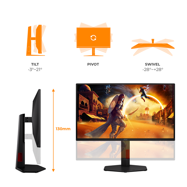 AOC IPS Gaming 260Hz monitor 24,5" 25G4ZR, 1920x1080, 16:9, 300cd/m2, 1ms, 1xHDMI/1xDisplayPort, pivot