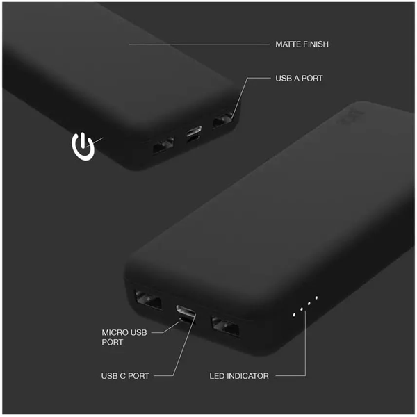 JUICE UNIVERZÁLIS HORDOZHATÓ, ASZTALI AKKUMULÁTOR TÖLTŐ - ECO MAX POWER BANK - 2XUSB +TYPE-C - 20.000 MAH - FEKETE