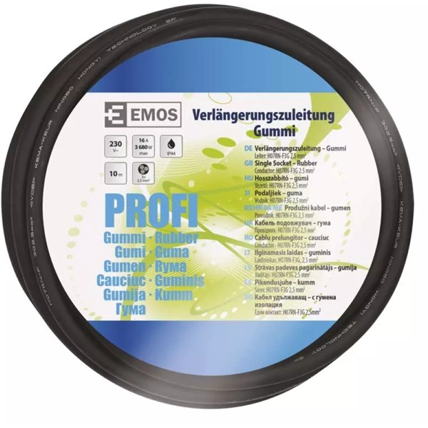 Emos P01810R hosszabbító gumikábellel IP44 3x2.5mm 10m fekete