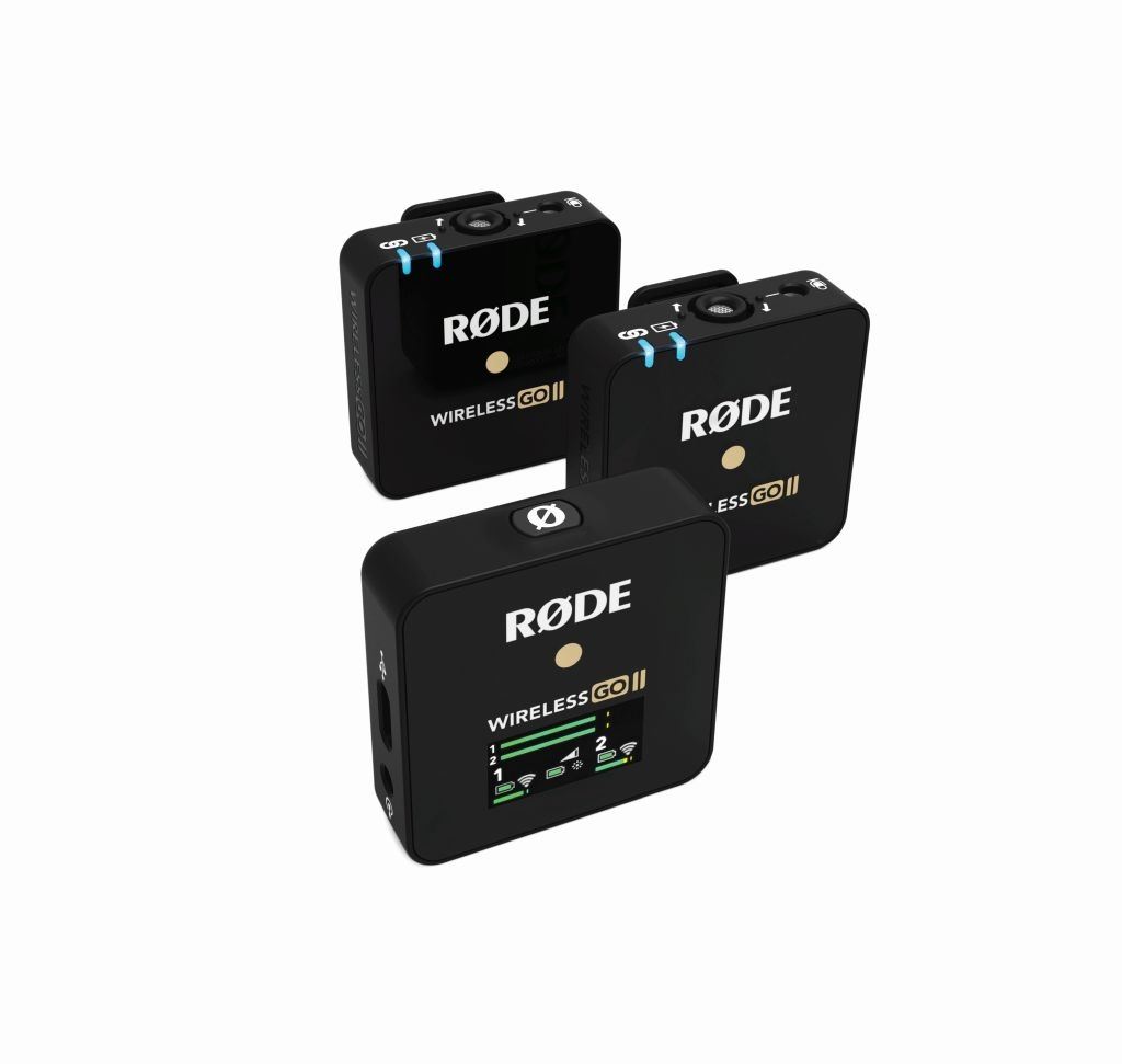 RODE Wireless GO II kompakt kétcsatornás vezeték nélküli mikrofon rendszer adóba épített mikrofonnal