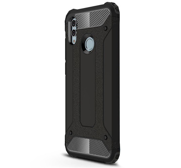 Defender műanyag telefonvédő (közepesen ütésálló, légpárnás sarok, szilikon belső, fémhatás) FEKETE [Honor 10 Lite]