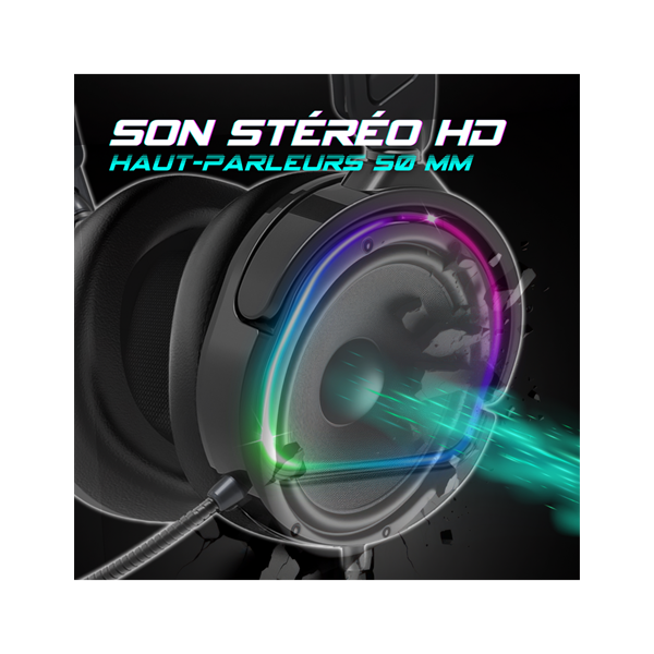 Spirit of Gamer Fejhallgató - PRO-H6 RGB Black (MultiPlatform, mikrofon, 3.5mm jack, hangerőszabályzó, 2m kábel, fekete)