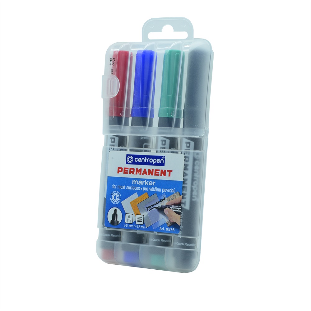 Centropen Alkoholos marker készlet, 1-4,6mm, vágott hegyű,  8576, 4 különböző szín (A-585760401)