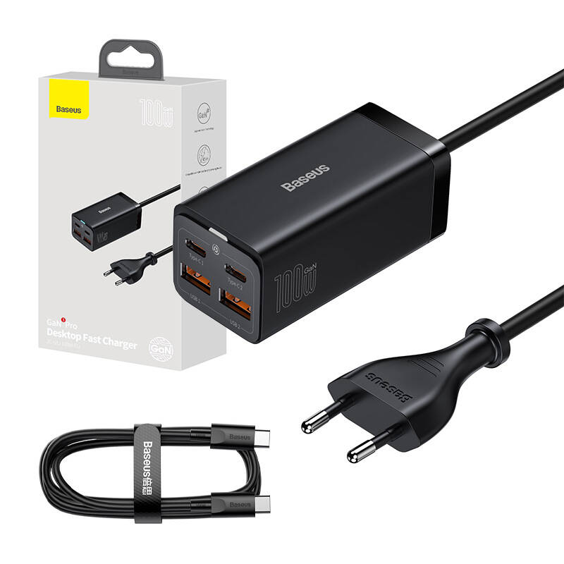 Baseus GaN3 Pro wall charger 2xUSB-C + 2xUSB, 100W (black) Baseus GaN3 Pro wall charger 2xUSB-C + 2xUSB, 100W (black)