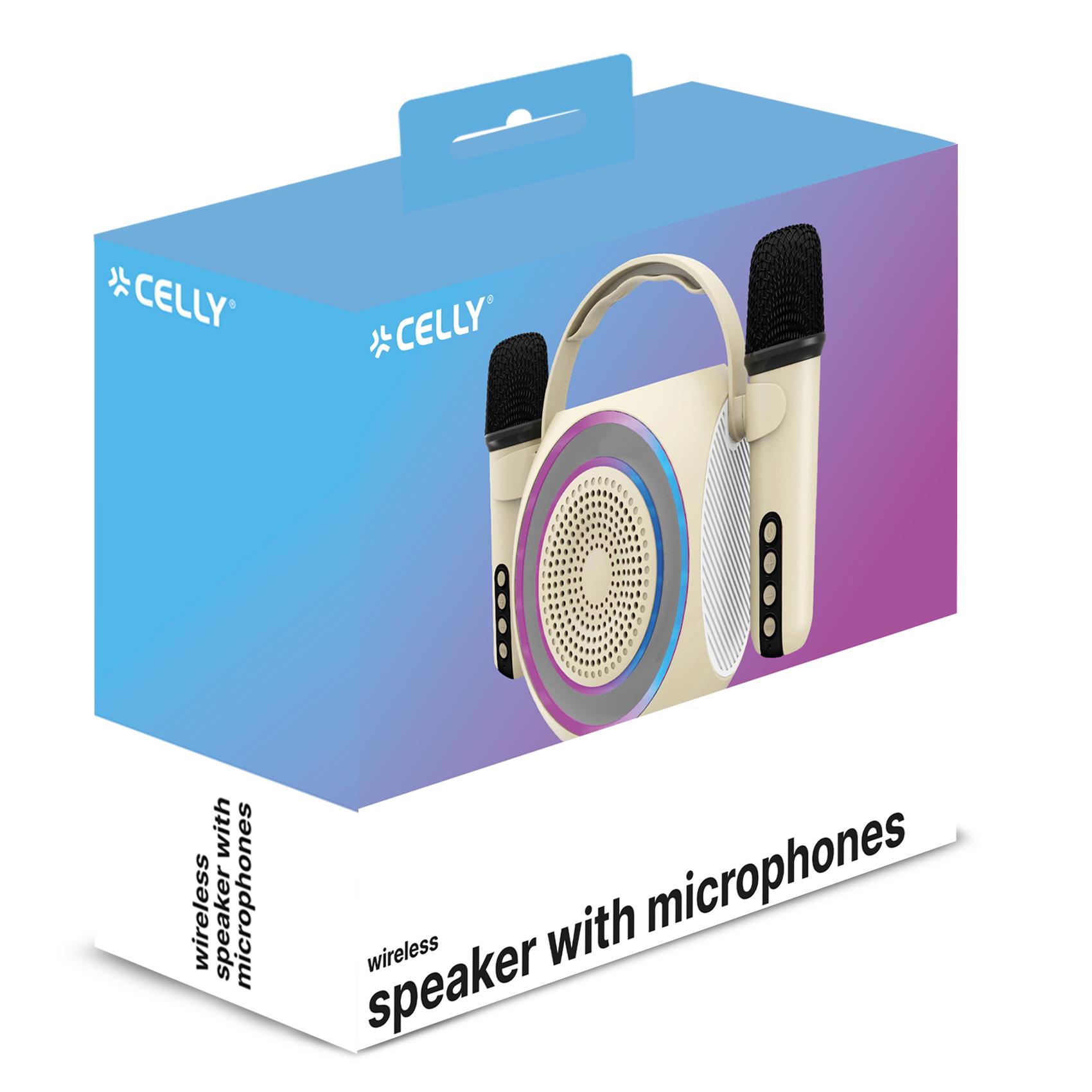 Celly Partymic2 karaoke hangszóró, 2db vezeték nélküli mikrofon, RGB led, bluetooth, 1800mAh