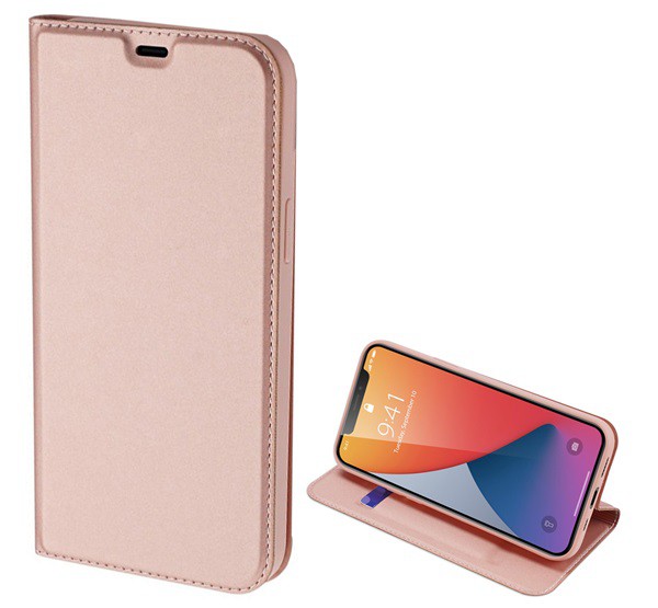 DUX DUCIS SKIN PRO tok álló, bőr hatású (FLIP, oldalra nyíló, bankkártya tartó, asztali tartó funkció) ROZÉARANY [Apple iPhone 12 Pro]