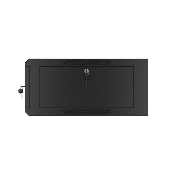 Lanberg WFFA-5604-10B 19" 4U SZÉL:570mm MÉLY:600mm MAG:277mm lapraszerelt üvegajtós fekete fali rack szekrény
