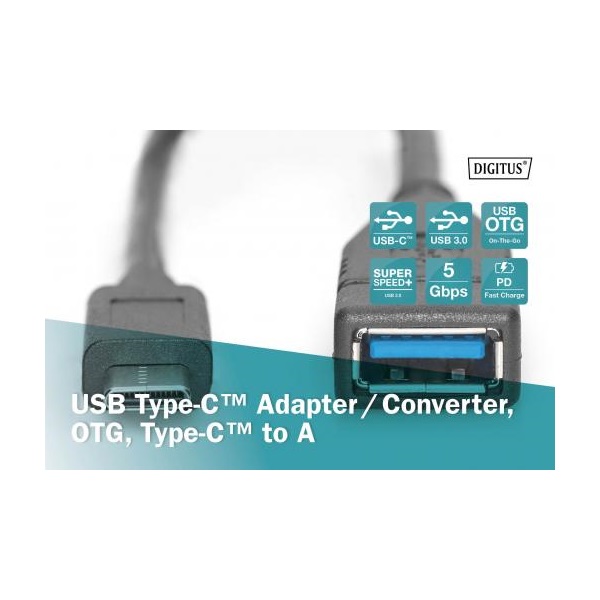 Assmann USB C -> USB A adapter kábel fekete 0.15m (AK-300315-001-S)
