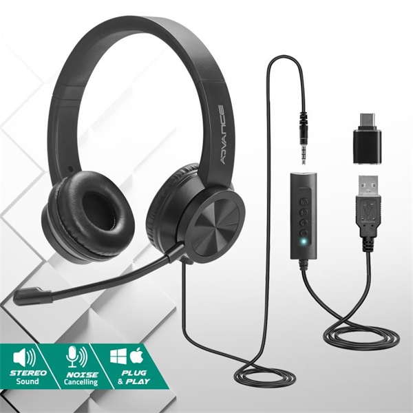 Advance SMARTPHONICS 750 3,5mm Jack/USB  1,9m kábel fekete Fejhallgató   