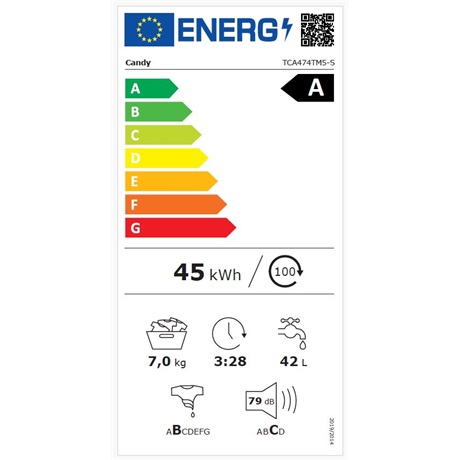 Candy TCA474TM5-S Felültöltős mosógép - 7 kg, 1400 ford./perc, A Energiaosztály, WiFi + BLE